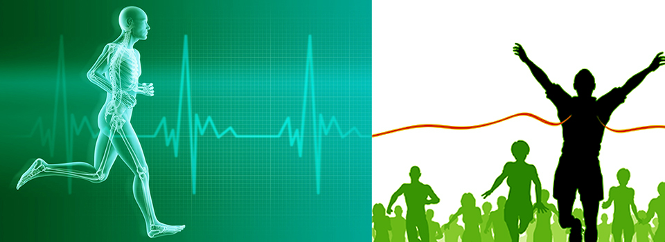 Laufender Mann Silhouette mit Skelett und Herzschlag